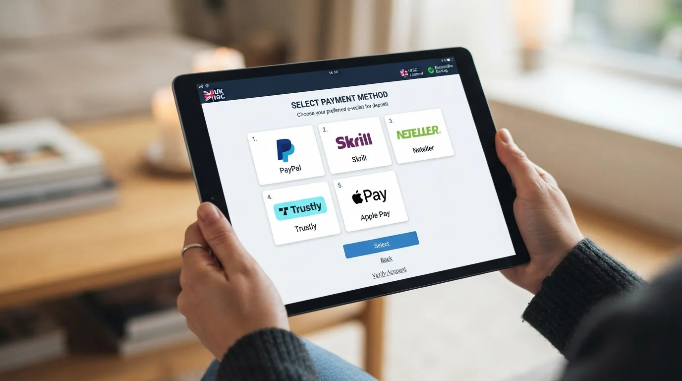 All British Casino payment methods showing PayPal, Skrill, Neteller, Trustly, Apple Pay icons