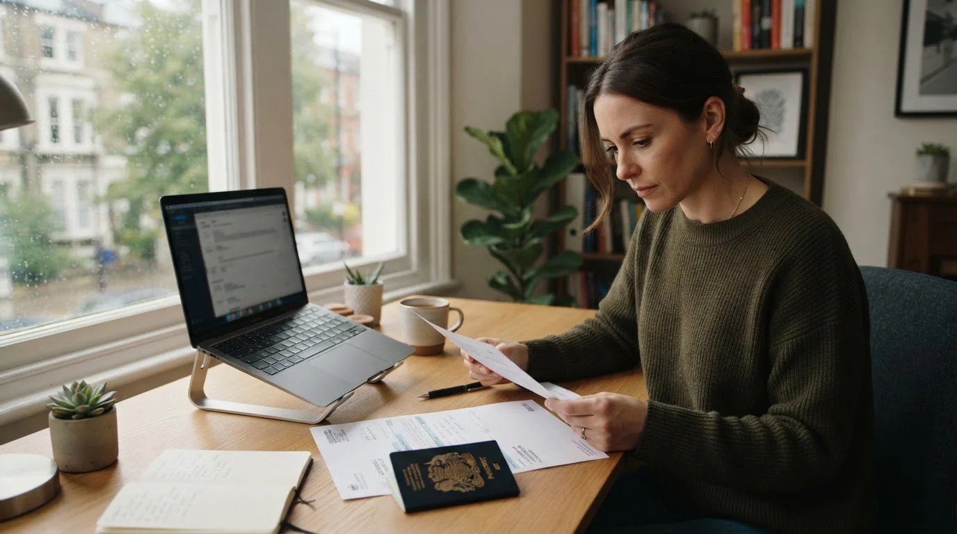 Person at desk reviewing ID documents for casino verification