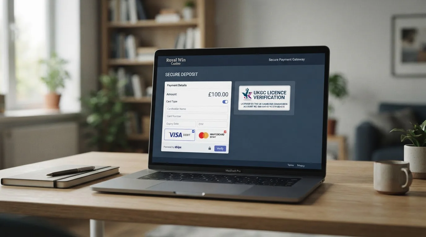 UK online casino payment terminal accepting Visa and Mastercard debit cards with UKGC licence verification
