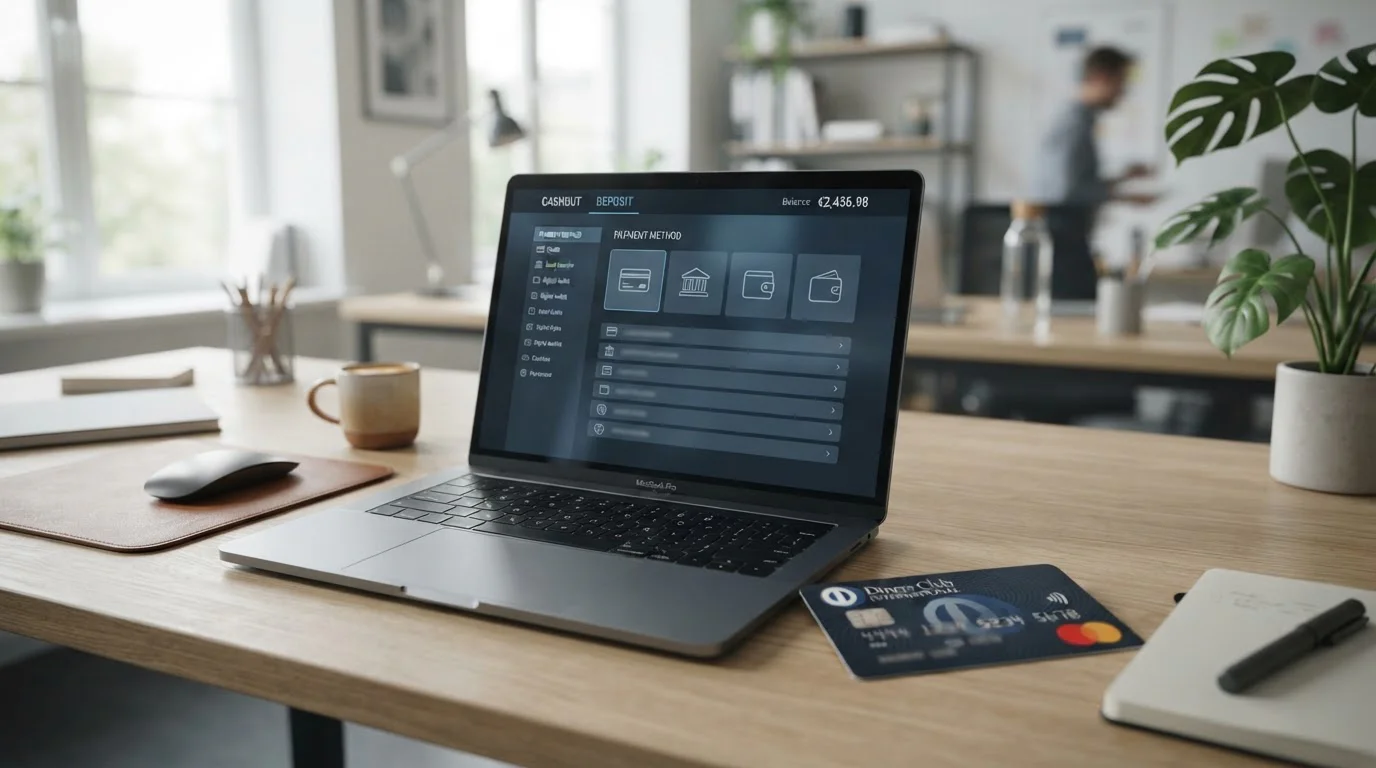 Diners Club card beside laptop showing online casino payment interface