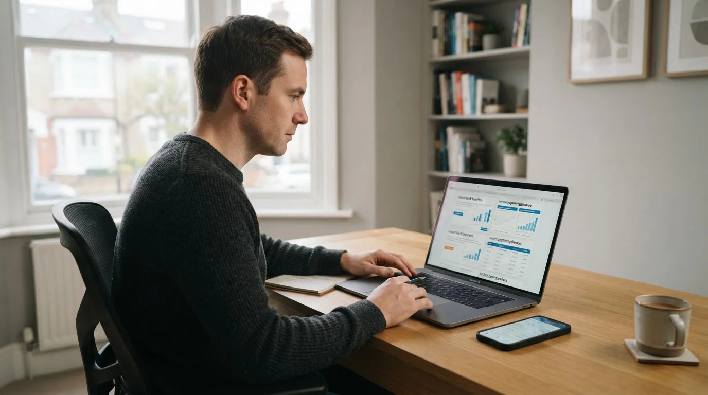 UK casino player at laptop researching instant banking payment alternatives
