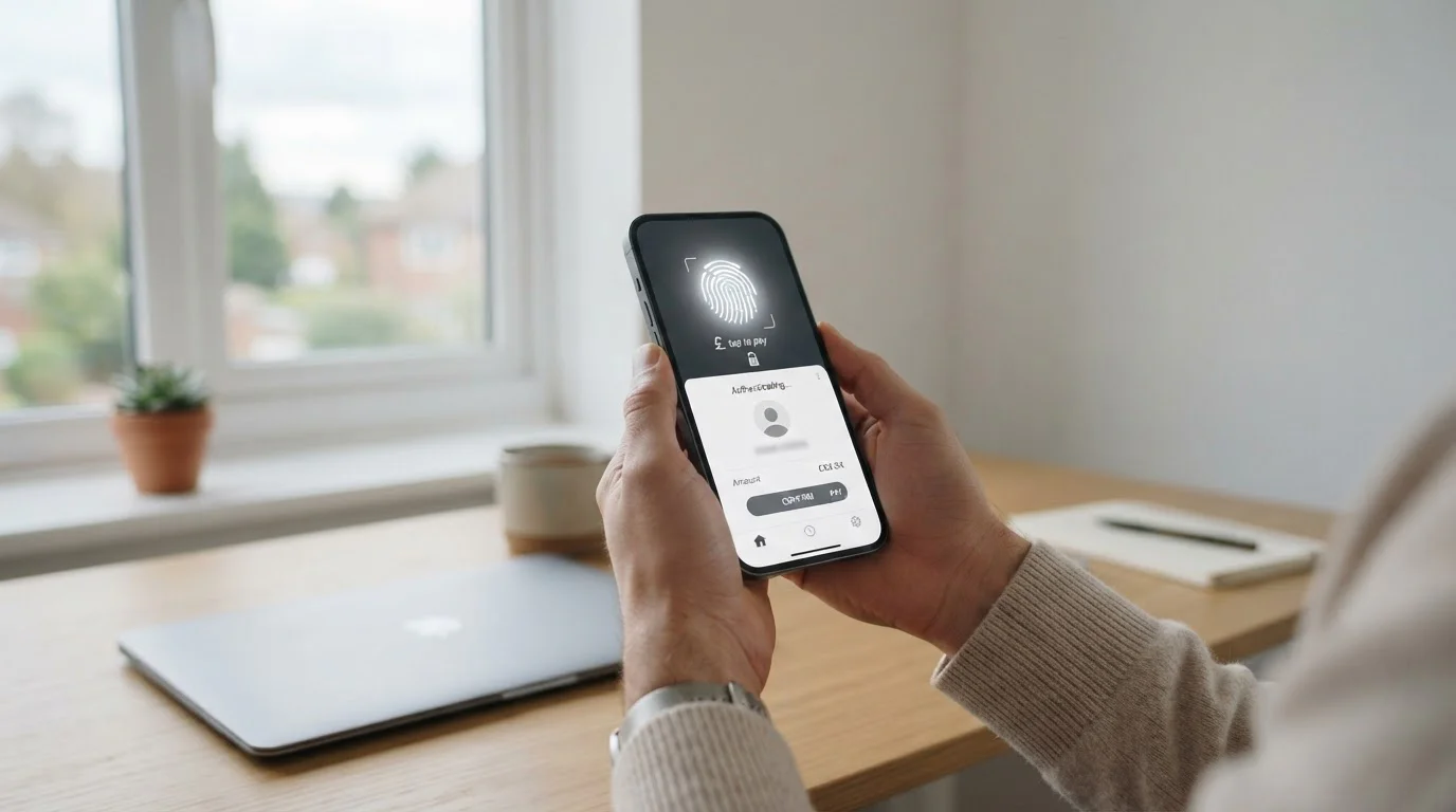 Person using smartphone with MuchBetter app for UK casino payment