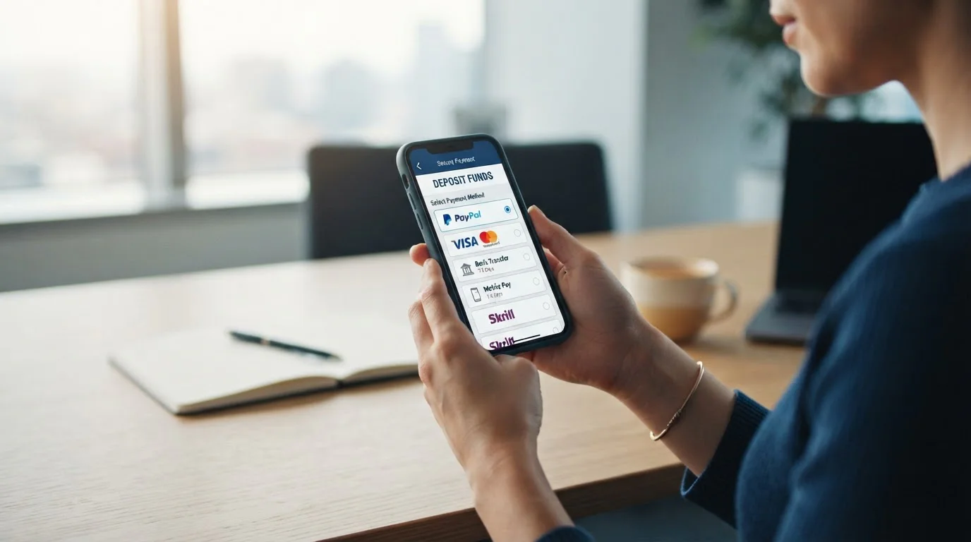 Modern smartphone displaying mobile casino payment options with secure banking interface