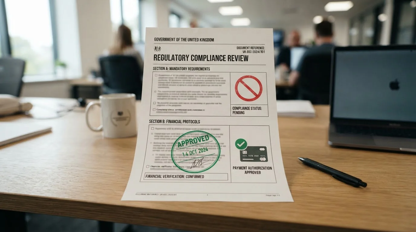 UKGC credit card ban regulatory document with debit card approval stamp