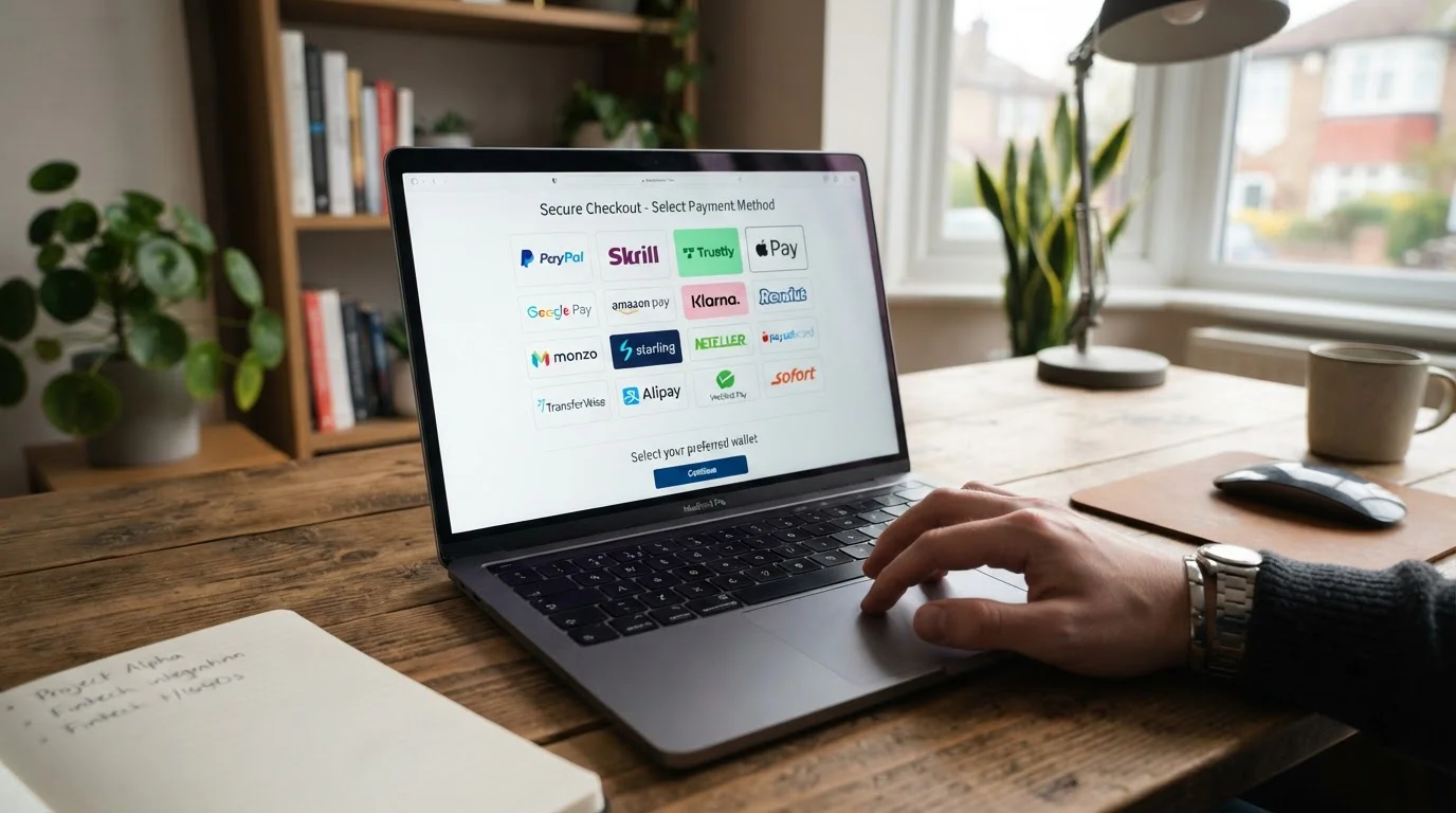 E-wallet icons PayPal Skrill Trustly as alternatives to declined debit card