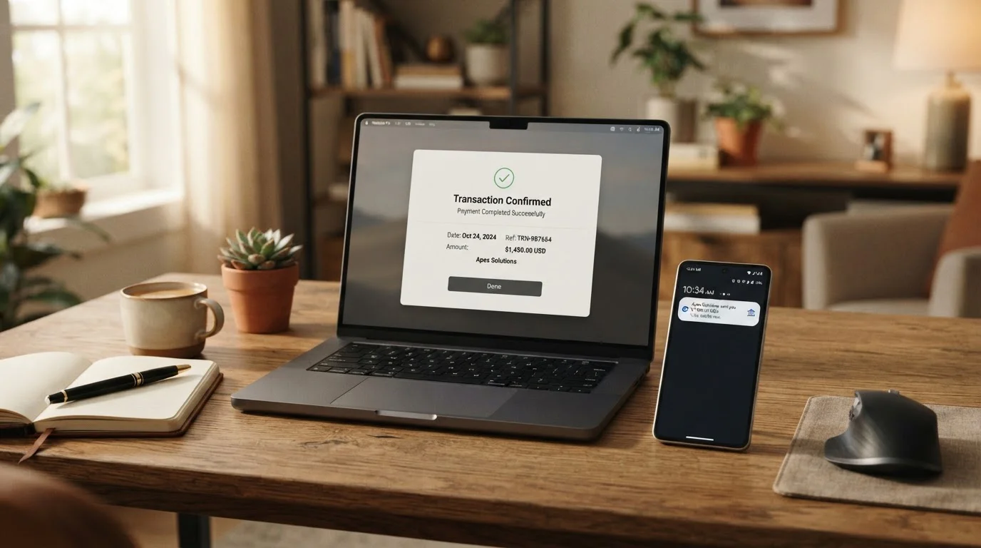 Smartphone showing instant payment confirmation notification