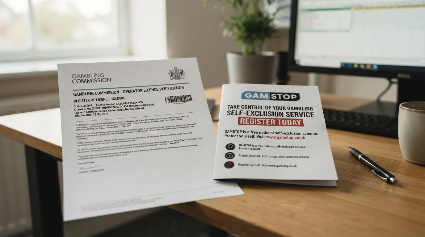 UKGC licence verification document and GAMSTOP information leaflet