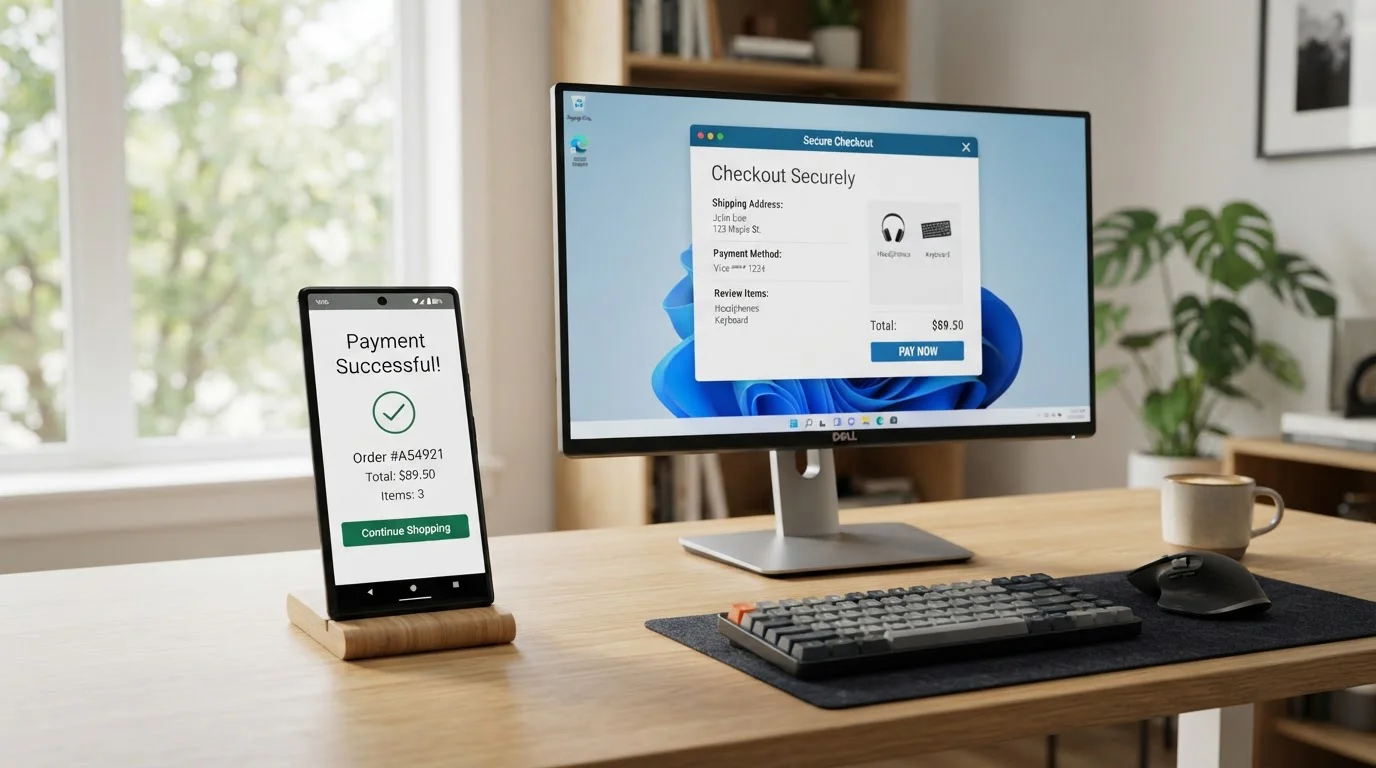 Android phone and desktop computer both accessing Google Pay for casino deposits