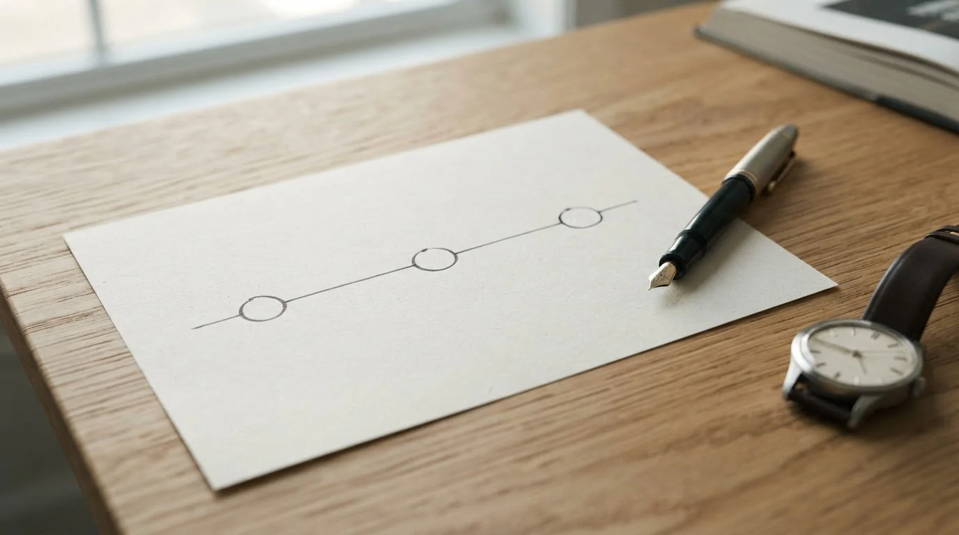 Timeline sketched on paper showing three sequential stages of a payment journey
