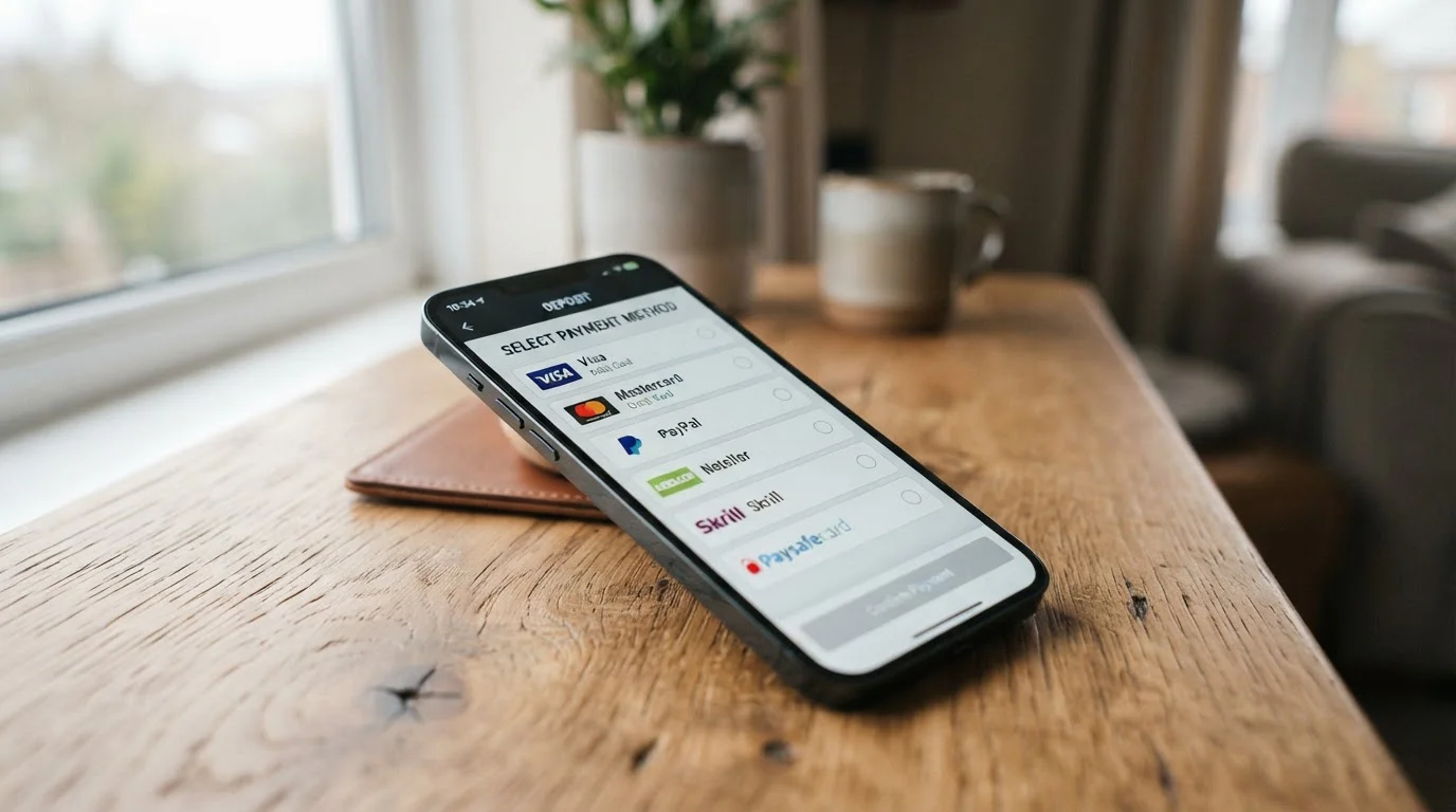 Smartphone showing mobile casino payment interface