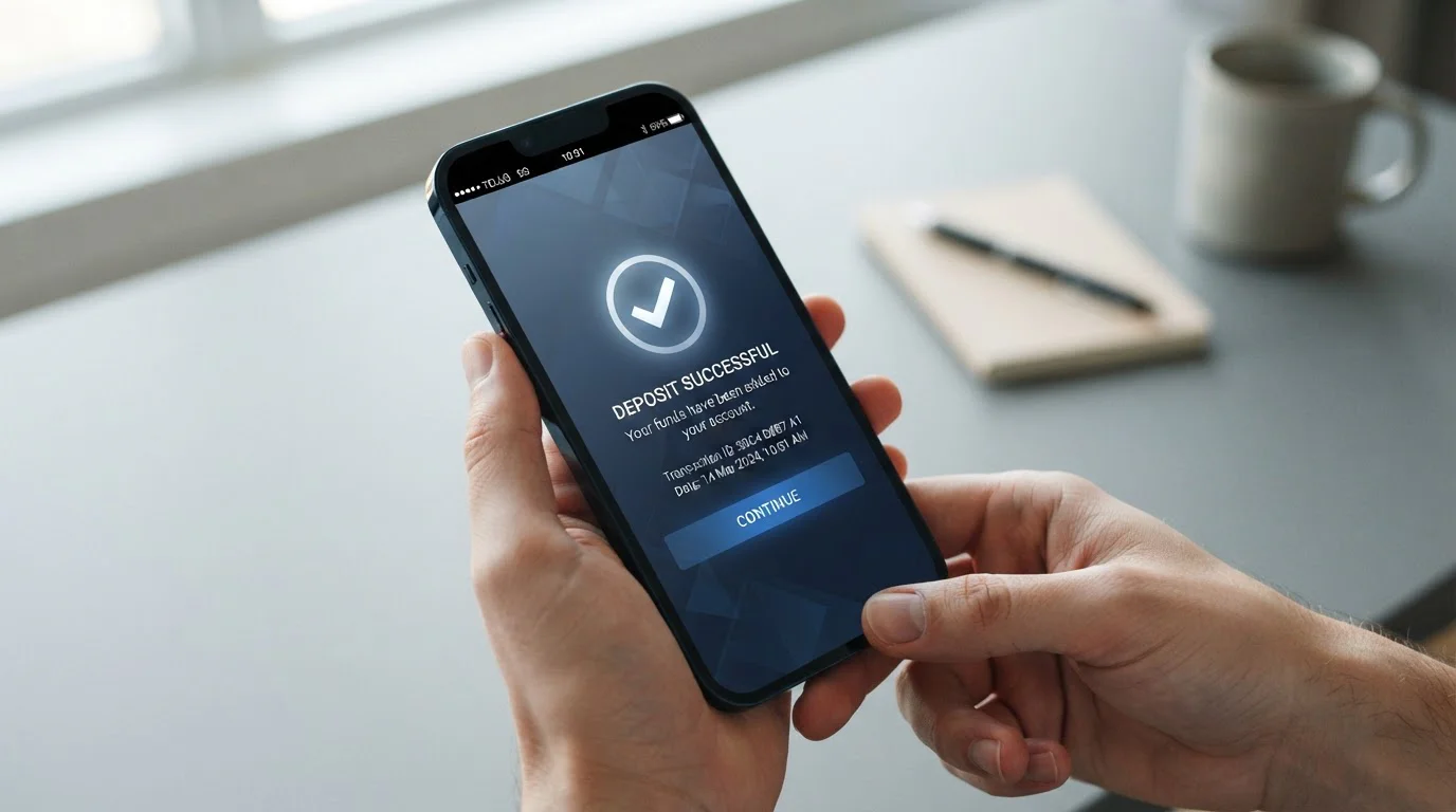 UK mobile phone with casino deposit confirmation on screen