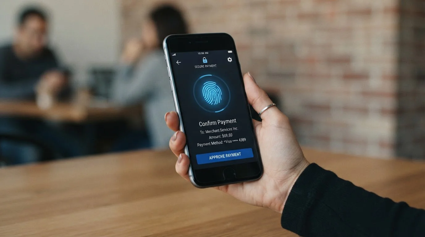 Smartphone screen showing MuchBetter deposit process with biometric authentication