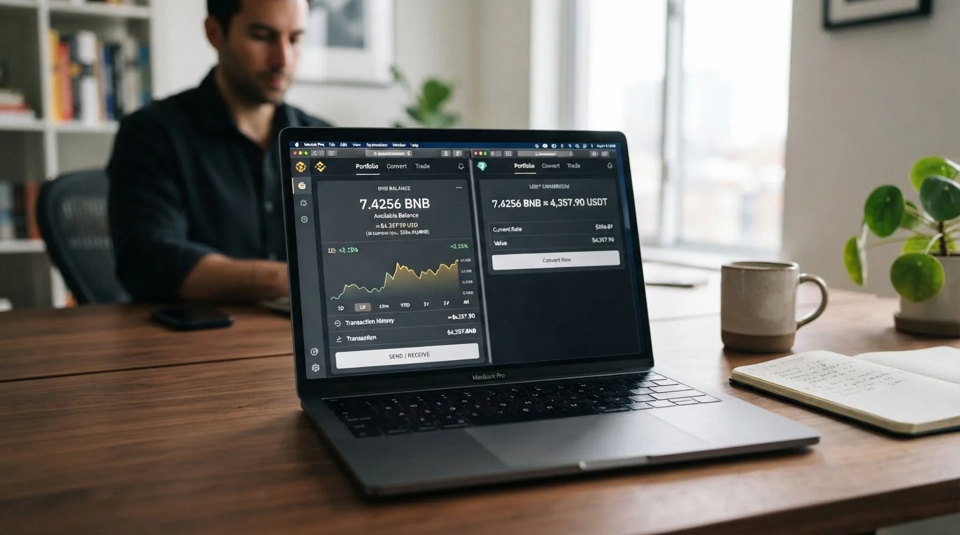 Cryptocurrency wallet interface showing BNB balance versus USDT conversion on casino platform