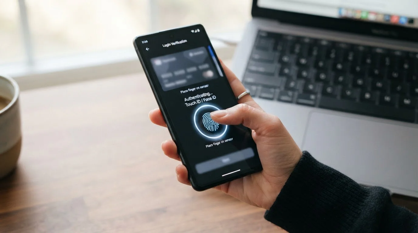Smartphone showing biometric authentication for Open Banking payment