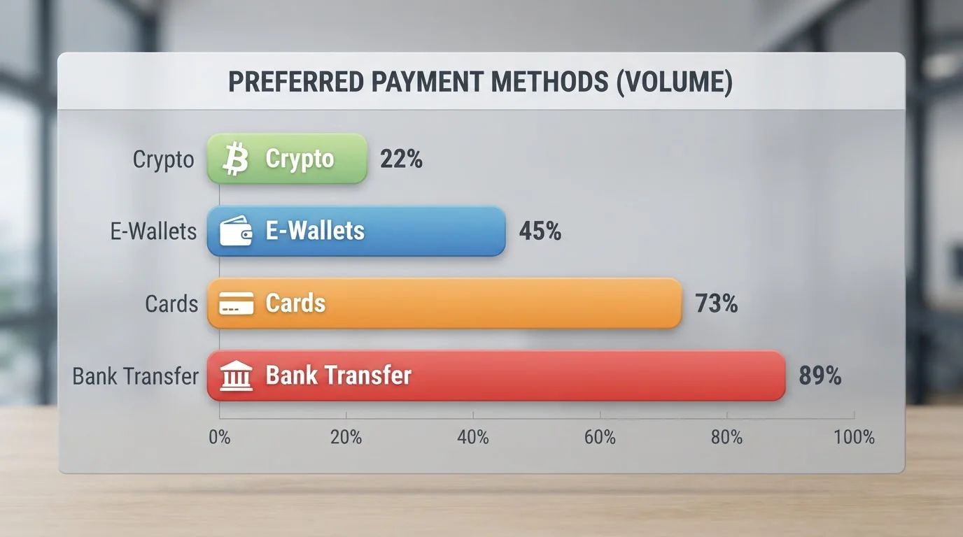 Horizontal bar chart comparing payment method withdrawal speeds from fastest to slowest