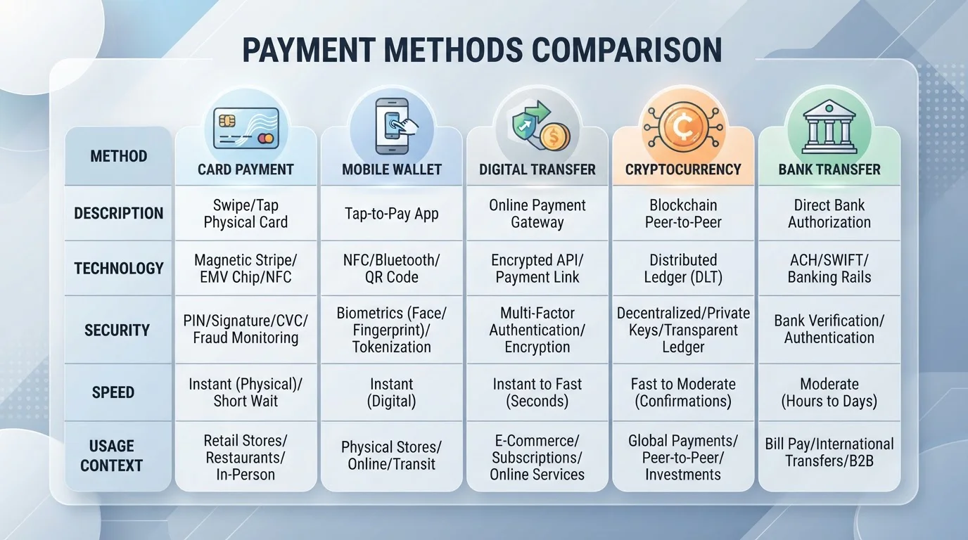 Side-by-side comparison of payment methods for online casino deposits