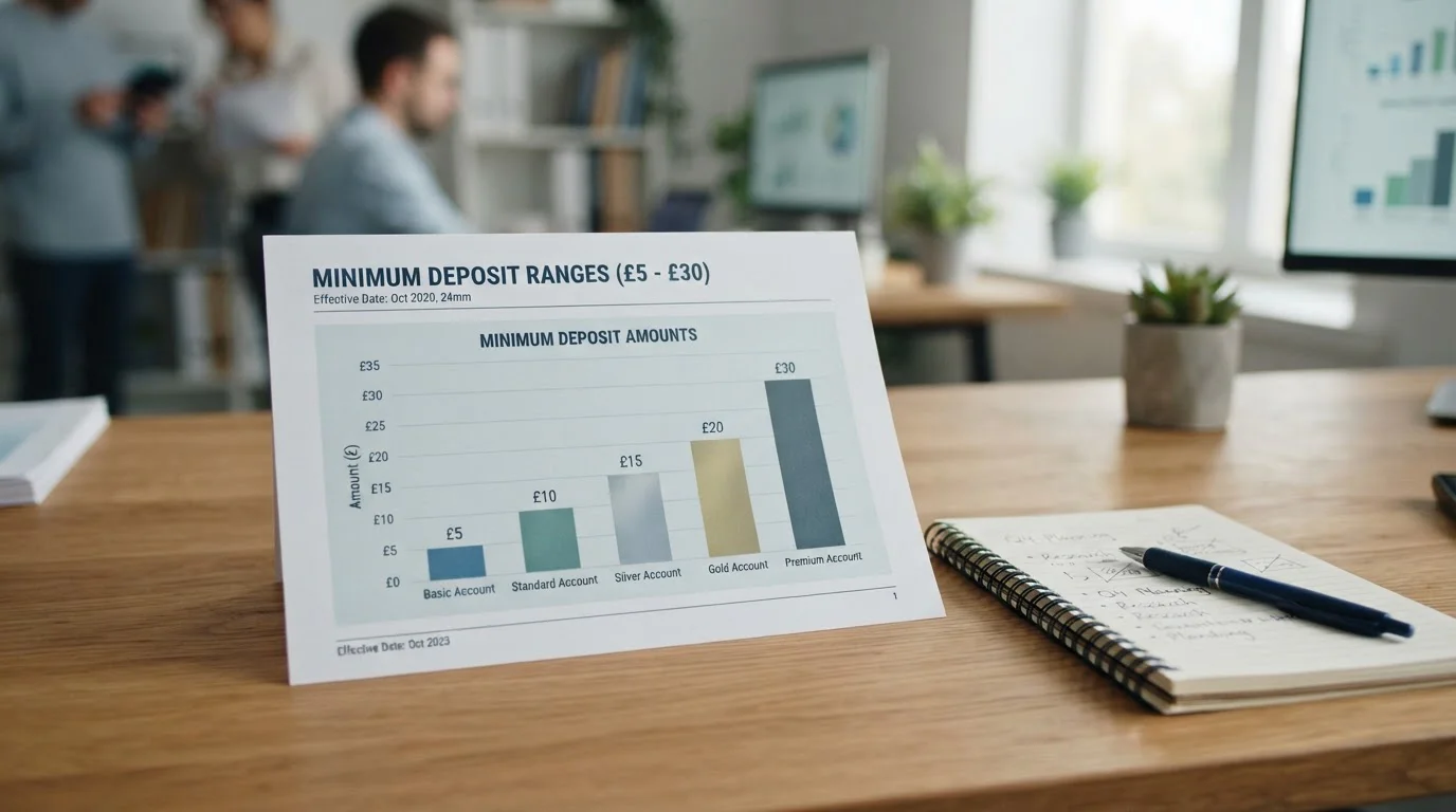 Document showing minimum deposit comparison chart with values from £5 to £30