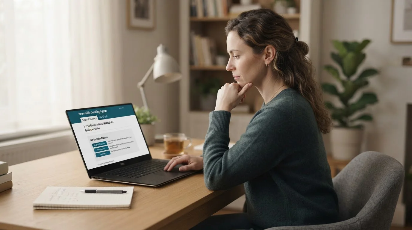 Person looking at responsible gambling resources on laptop with GamCare website visible