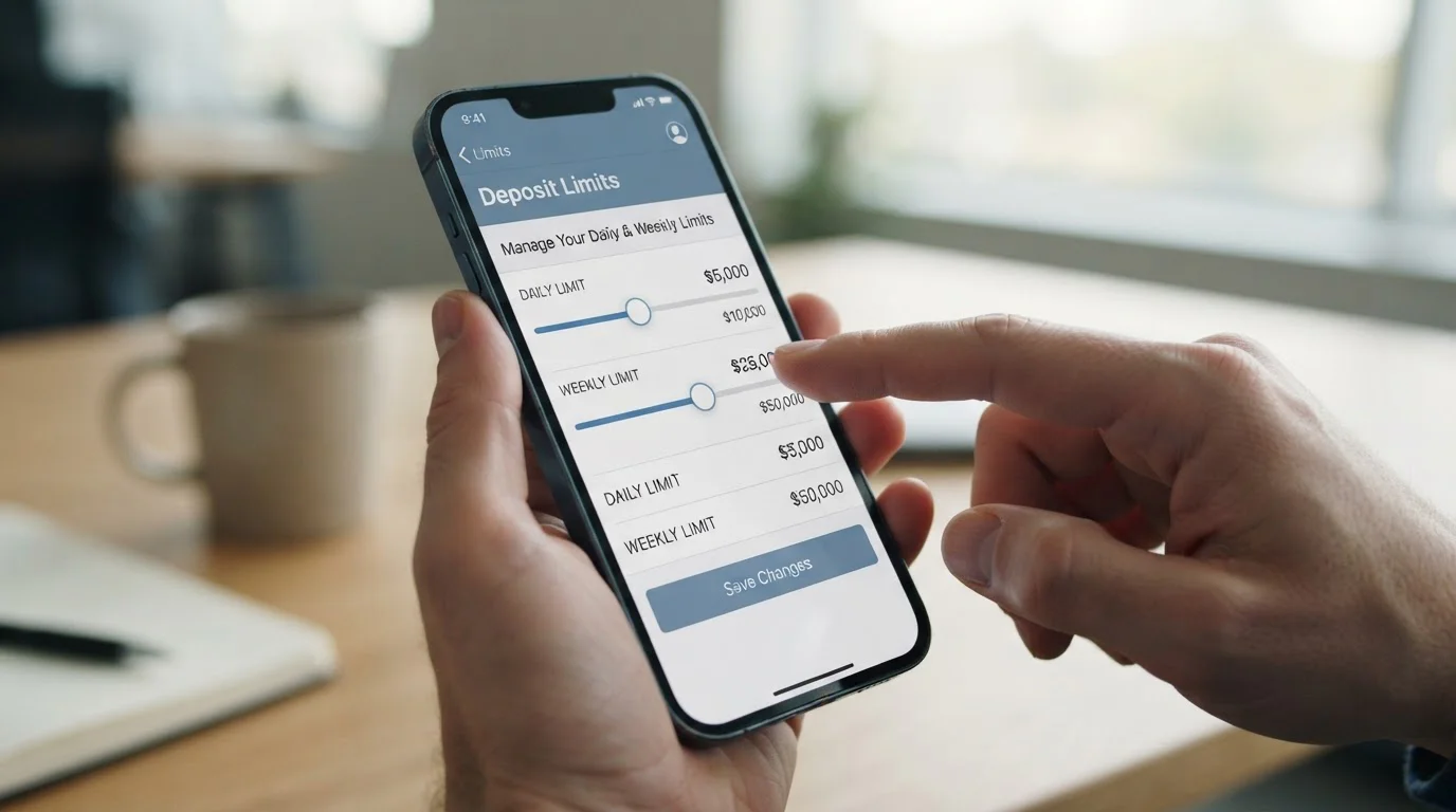 Deposit limit settings screen on banking app