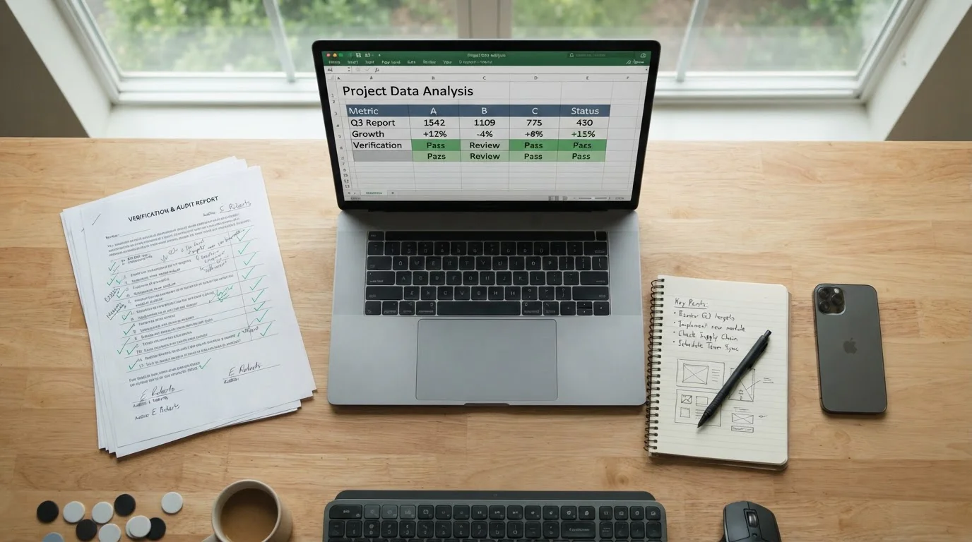 Professional workspace showing casino comparison spreadsheet with verification documents and testing notes
