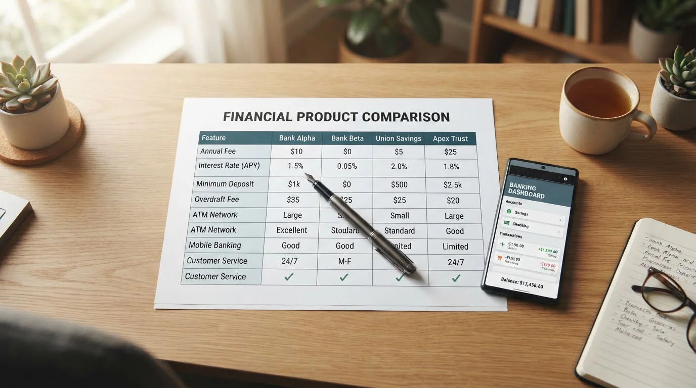 Comparison document showing payment method analysis alongside banking interface