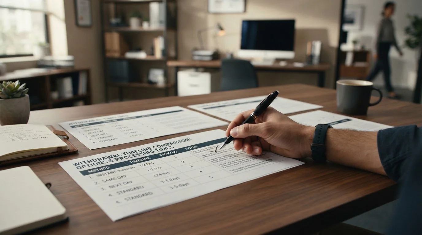 Printed withdrawal timeline documents arranged for comparison on office desk