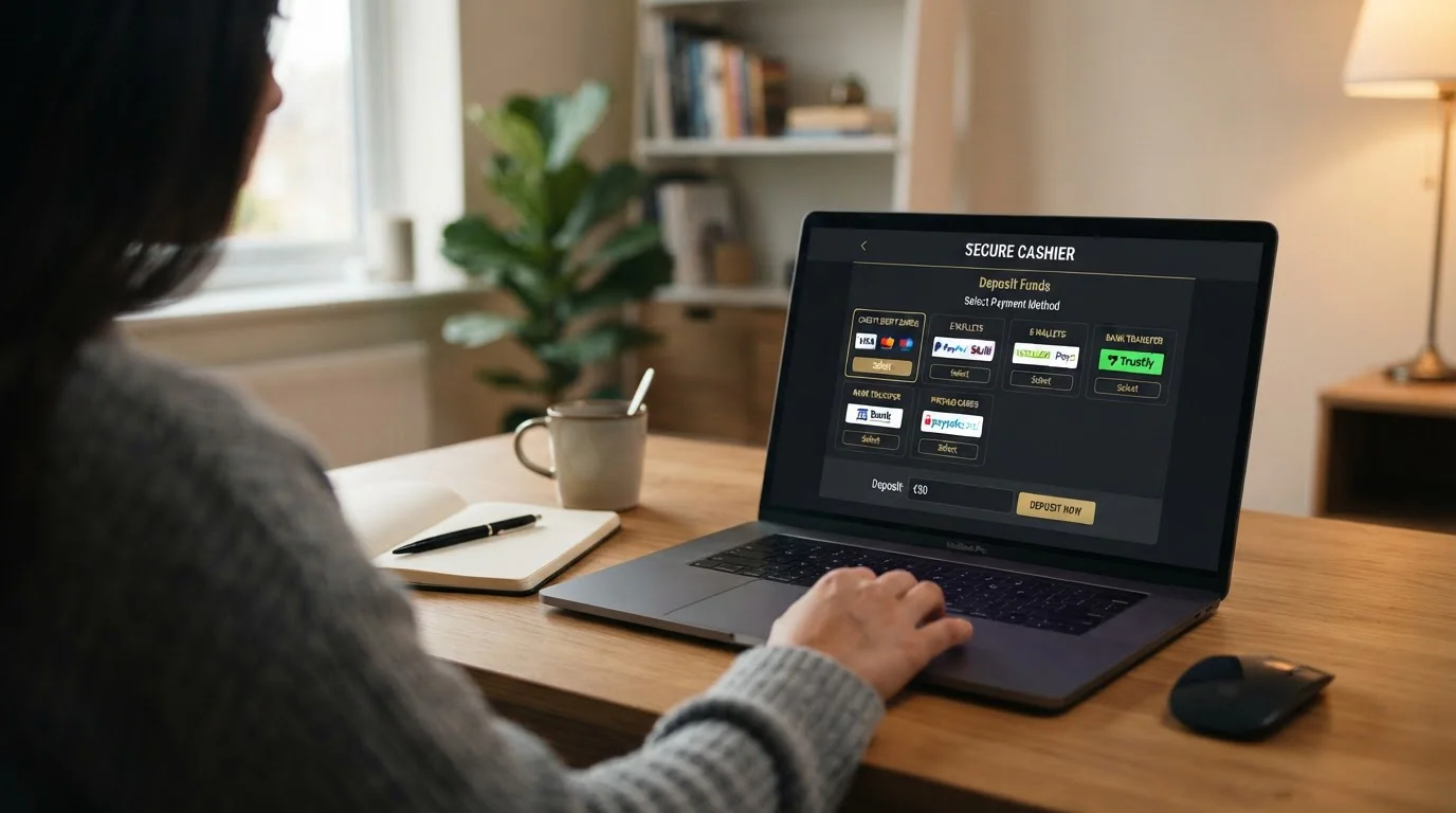 UK casino website cashier page showing PayPal Skrill Neteller payment options