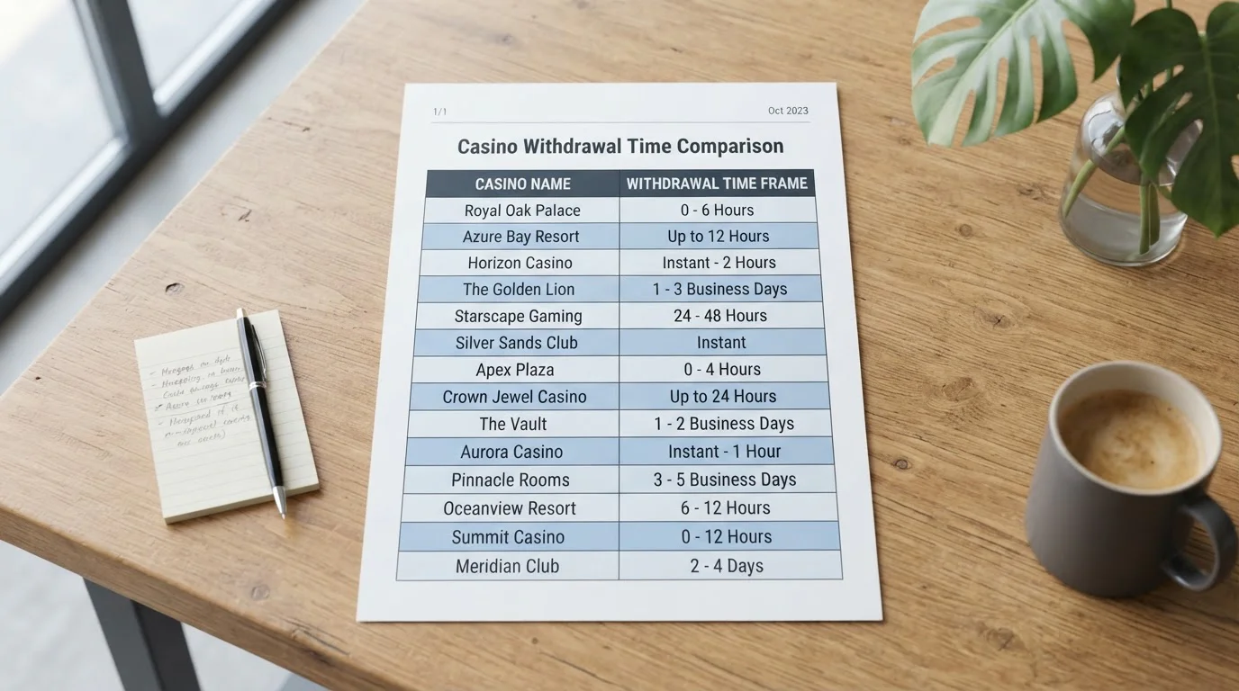 Comparison table showing UK casino withdrawal speeds and deposit limits