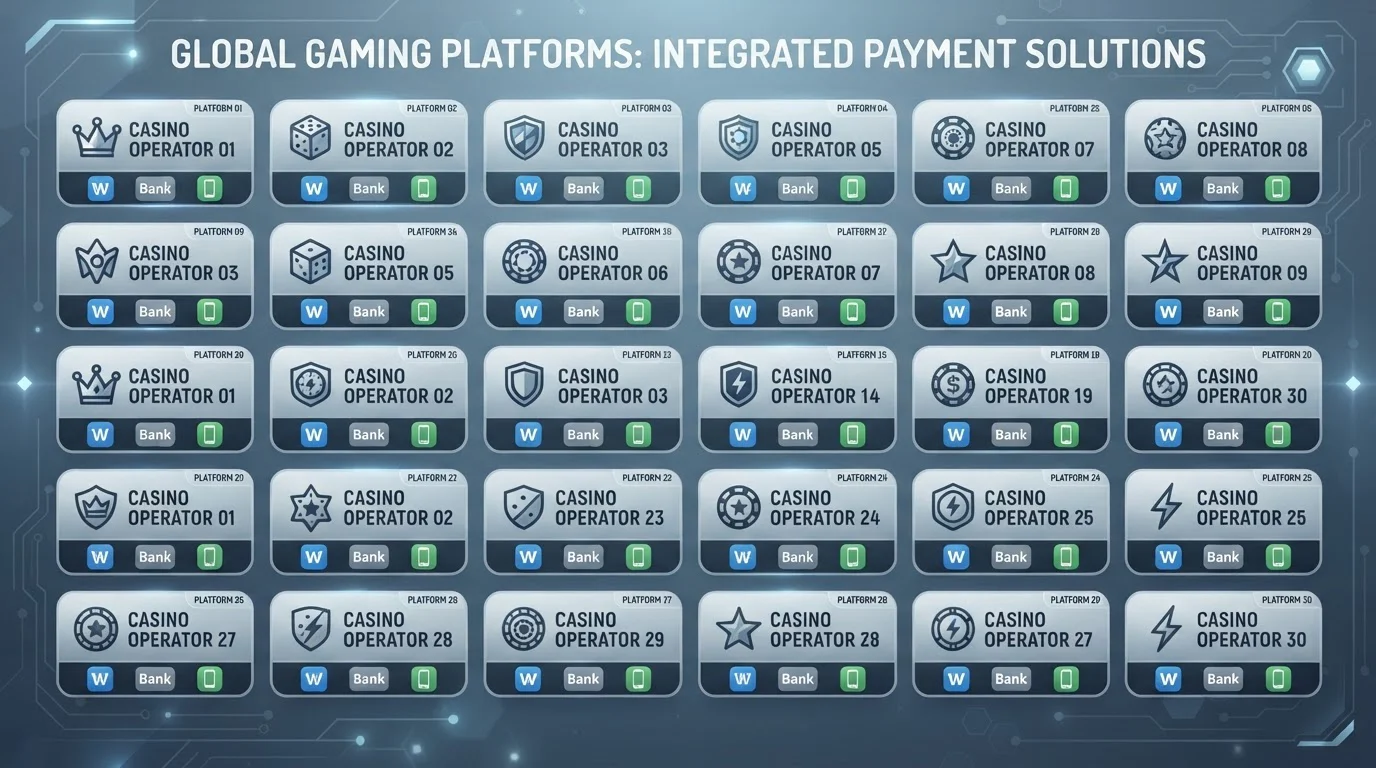 Grid of UKGC-licensed casino logos with payment method icons overlaid