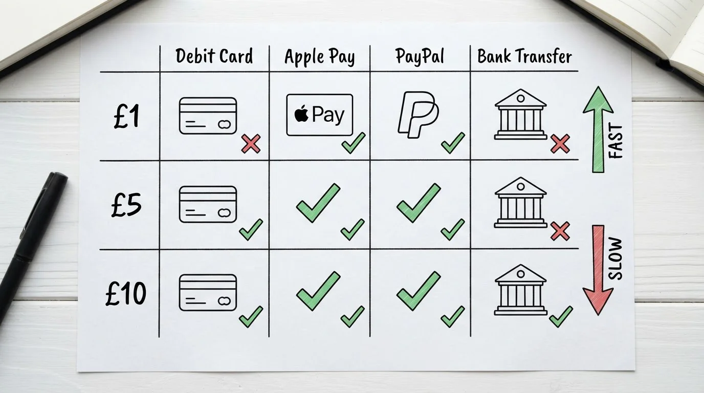 Payment method icons arranged by tier with speed indicators for deposits and withdrawals