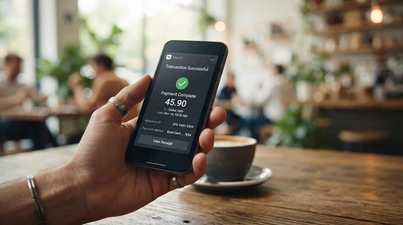 PayPal e-wallet interface showing instant payment confirmation