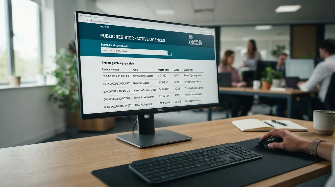 UKGC licence verification page showing active remote gambling operator listings