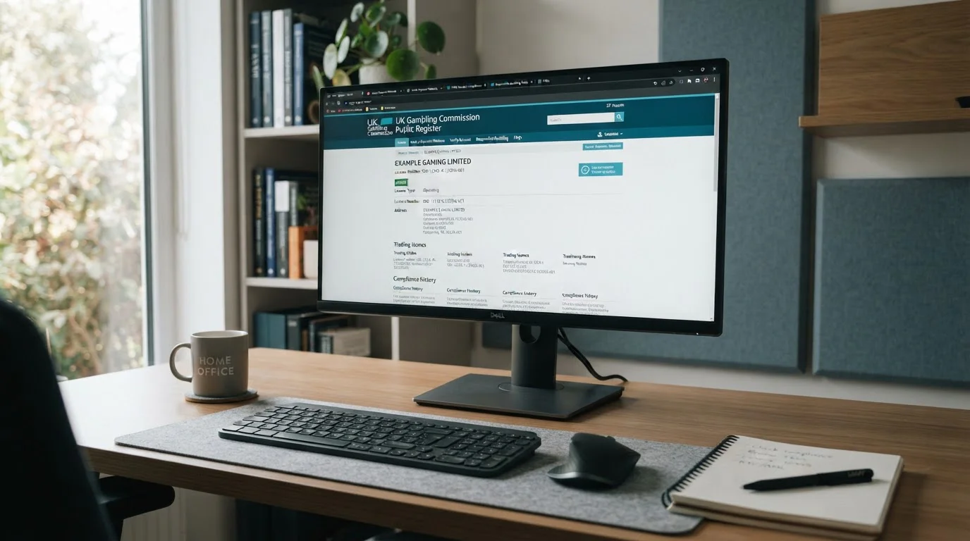 Desktop screen showing UK Gambling Commission register with ProgressPlay licence entry and casino payment methods pages