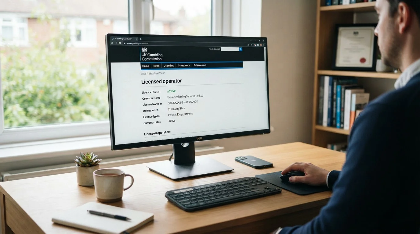 UK Gambling Commission license verification document on computer screen