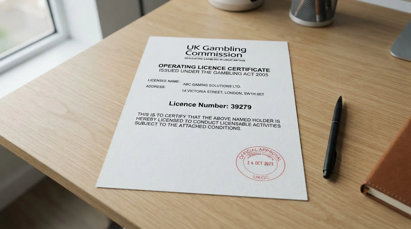 UK Gambling Commission licence document showing official verification and licence number