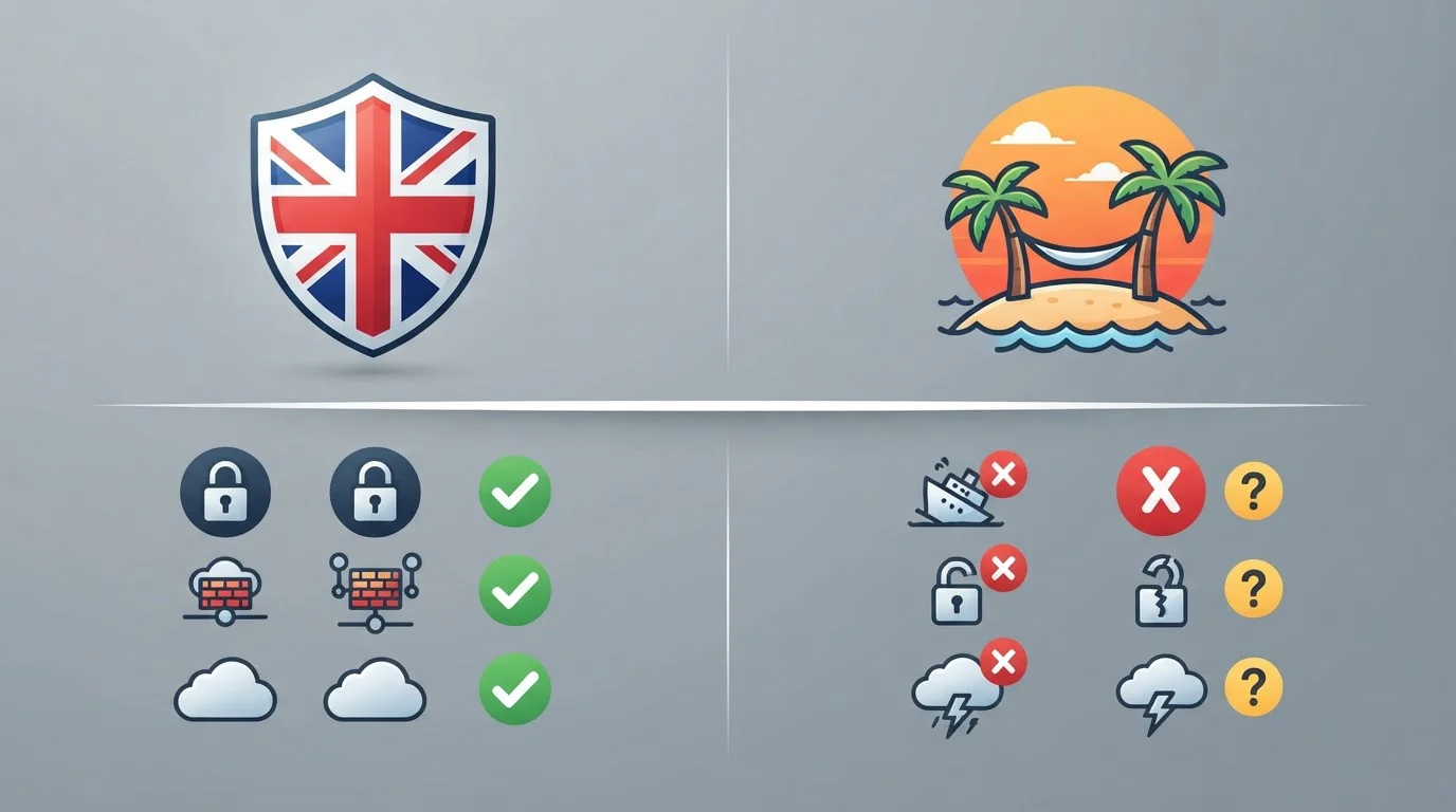 Comparison infographic showing UKGC protections versus offshore casino limitations